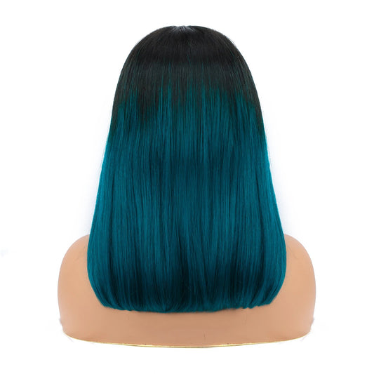 4x4 Lace Closure short Bob Wigs Human Hair T1B/green Color Bob Wig Double Drawn Straight Human hair Bob Lace Front Wig For Women