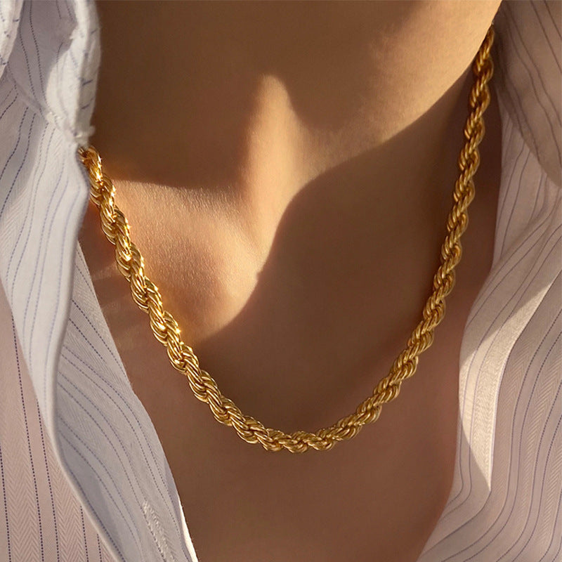 Hip hop gold Fried Dough Twists chain thick bracelet small jewelry chain
