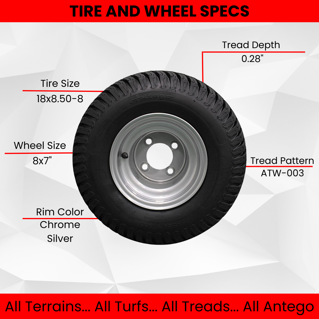 (Qty: 1) 18x8.50-8 with 8x7 Hustler Chrome Silver Assembly