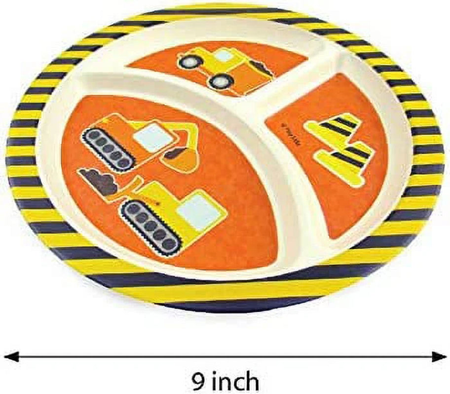 đ§ Construction Trucks 4-Piece Kids Dinnerware Set â Eco-Friendly, Biodegradable Plant Fiber Plate, Cup, Fork & Spoon â BPA-Free, Microwave & Dishwasher Safe â Gift Boxed for Toddlers & Boys
