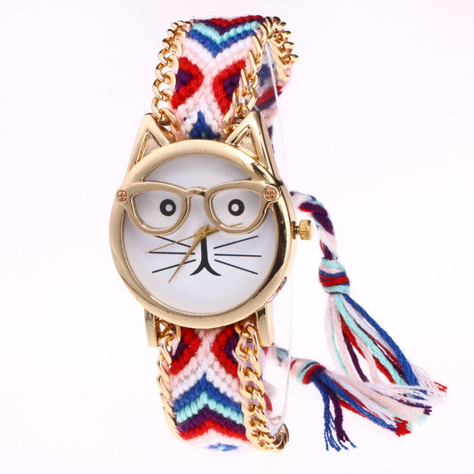Diy Hand-Knitted Woolen Cat Face Watch