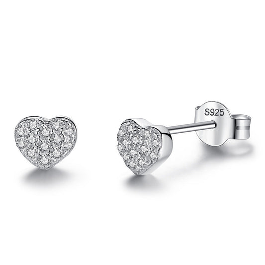 Sterling Silver Heart Earrings - S925 Zircon