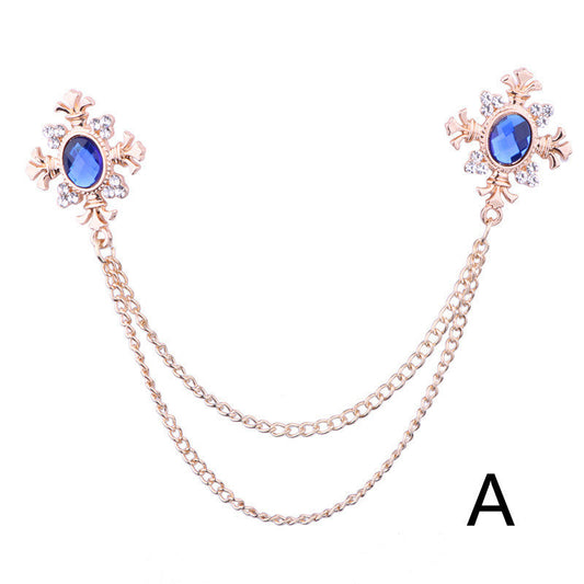 Rhinestone Cross Fringed Collar Chain Brooch