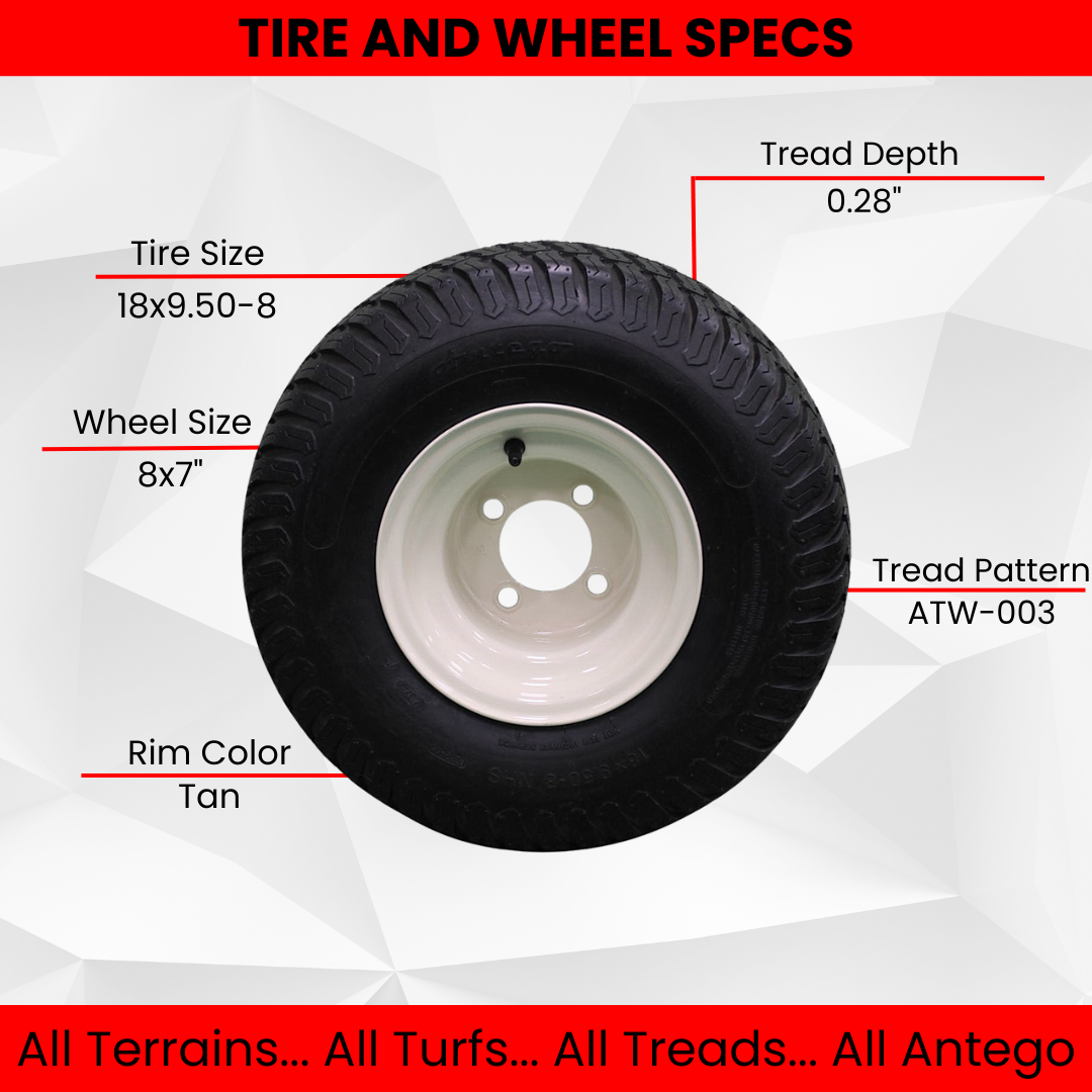 (Set of 2) Beige/Tan Steel Wheels with 18x9.50-8 4 Ply Turf Tires for Golf Cart and Lawn and Garden Equipment