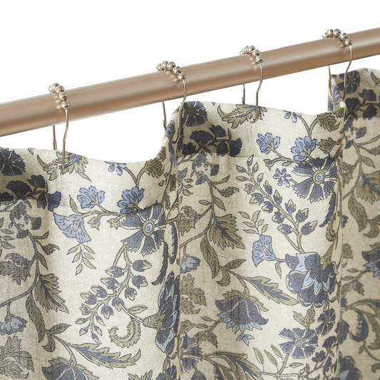Lillian Block Print Linen Textured Shower Curtain