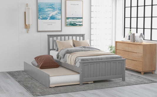 Twin size Platform Bed with Trundle Gray