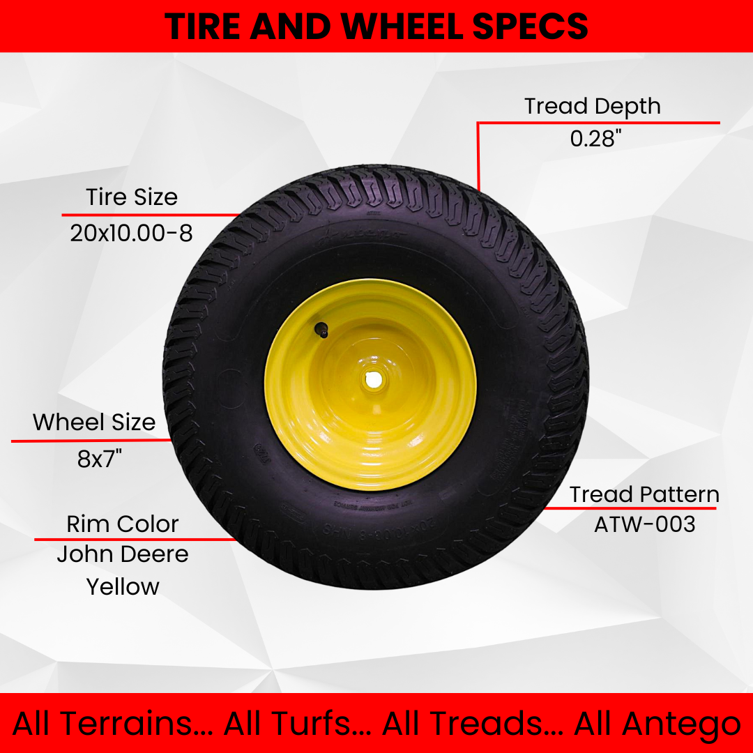 (Qty: 1) 20x10.00-8 Tires & Wheels 4 Ply for Lawn & Garden Mower Turf Tires ATW-003 Tread