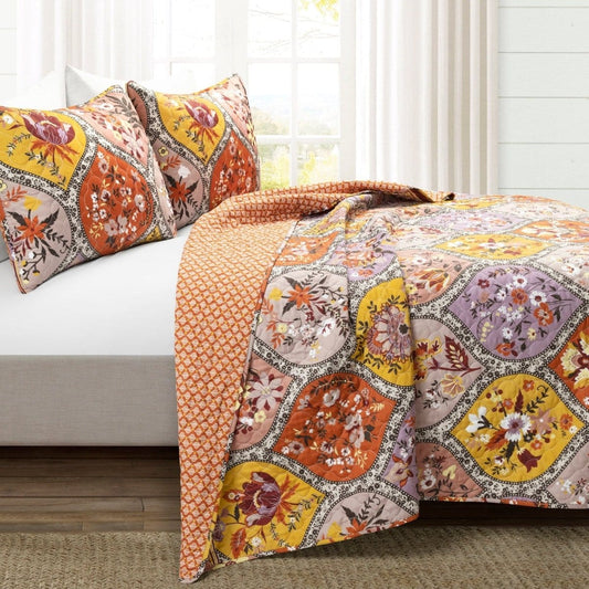 Bohemian Flower Cotton Quilt 3 Piece Set