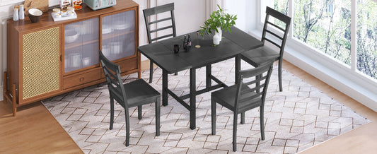 TOPMAX 5-piece square wooden pendant light expandable dining table set with 4 ladder back chairs Gray