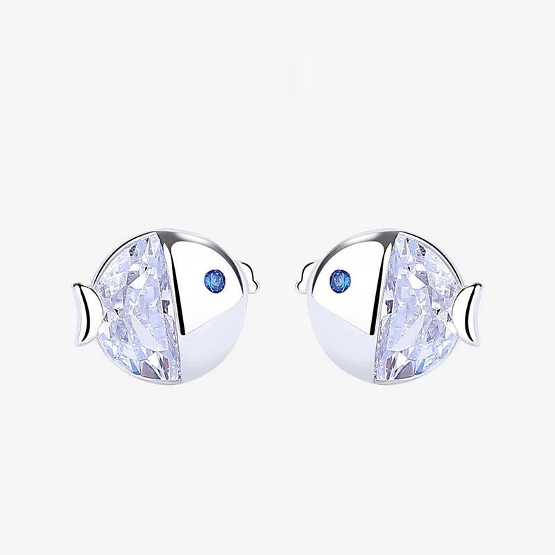 S925 Sterling Silver Kissing Gourami Stud Earrings