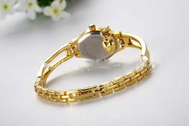Gold Women's Rhinestone Heart Bracelet Watch