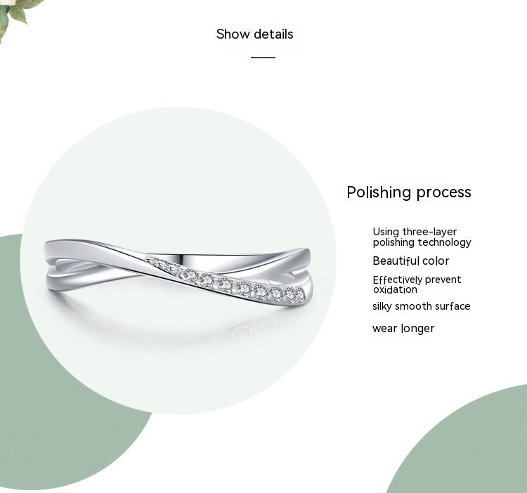 S925 Sterling Silver Cross Line Female Ring Simple