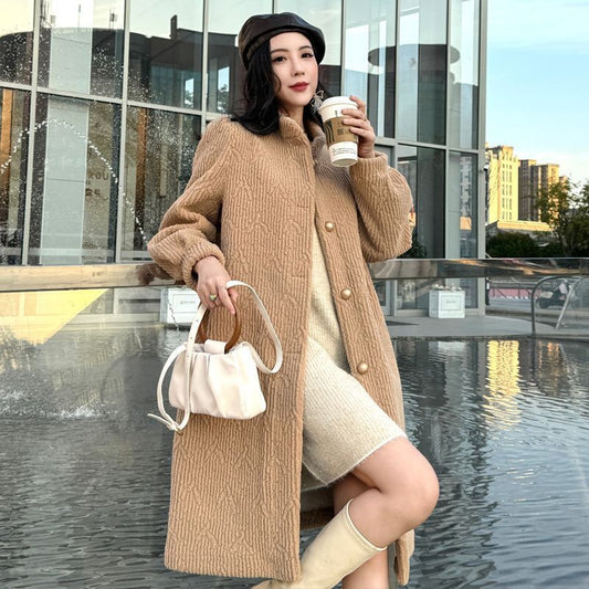 Faux Lamb Fur Leather Coat