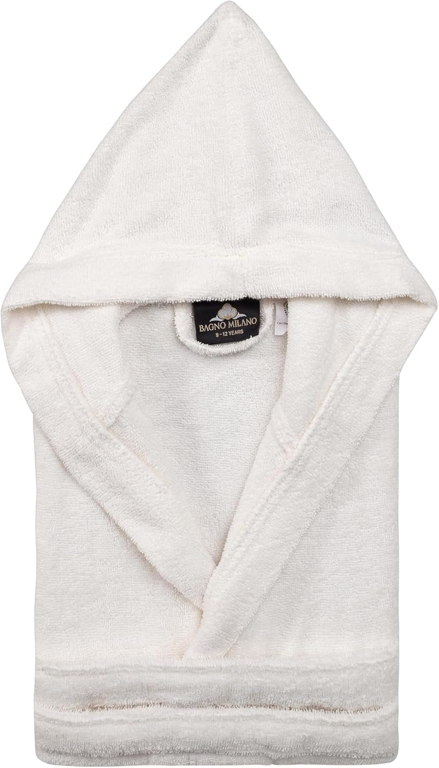 Bagno Milano Kids Organic Turkish Cotton & Modacrylic Hooded Bathrobe – Soft, Absorbent, Unisex Terry Robe with Pockets