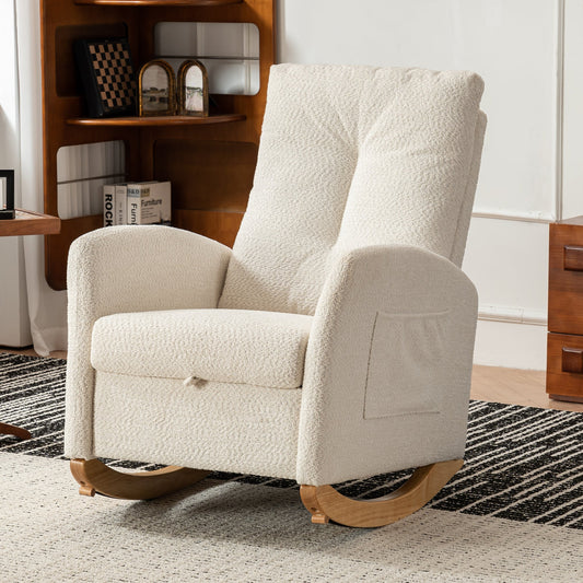 Accent Rocking Chair with Footrest High Back Rubber Wood Rocking Legs Bedroom Living Space