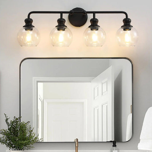 Irvine Black Modern Clear Glass 4-Light Vanity Light