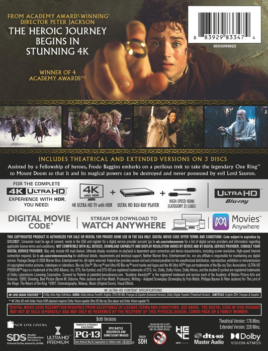 The Lord Of The Rings: The Fellowship Of The Ring - Limited Edition Steelbook (4K Ultra HD + Blu-ray + Digital)