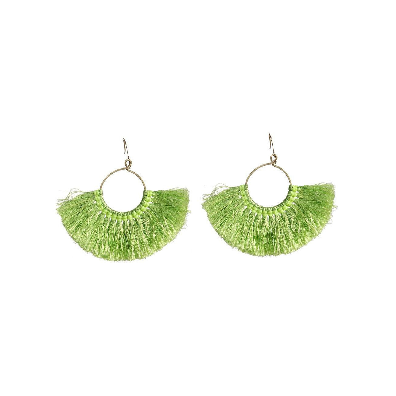 Half Moon Silk Tassel Earrings - Thailand
