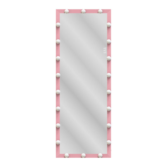 62.6-inch x 23.3-inch pink Hollywood illuminated full body vanity mirror with 3 color modesstanding floor mirror touch control