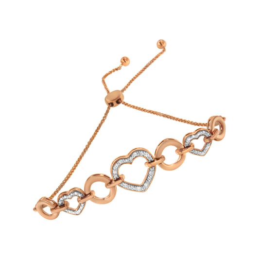 14K Rose Gold Plated .925 Sterling Silver Diamond Accent Circle and Heart Link Adjustable 6â€-10†Bolo Bracelet (I-J Color, I3 Clarity)