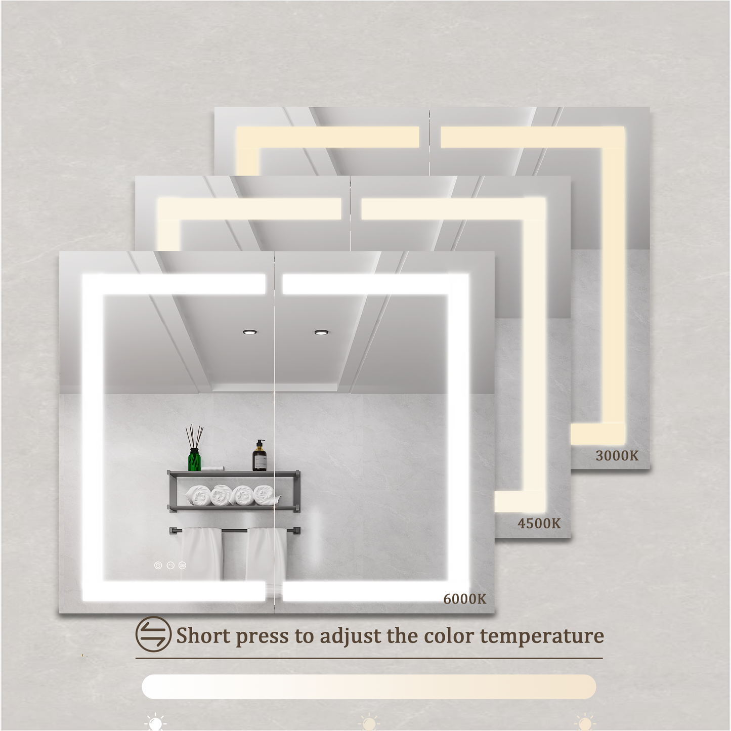 36 x 30 inch Medicine Cabinet with LED Vanity Mirror Anti-Fog Recessed or Surface Mount Waterproof DimmableAluminum 3000K~6000K Lighted Double Door Bathroom Cabinet with Touch Switch