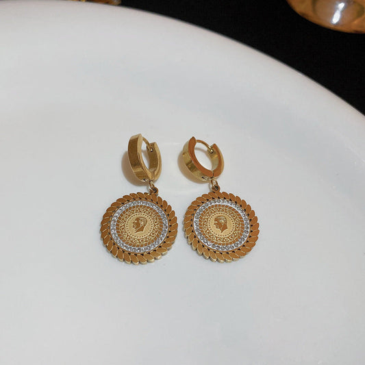 Retro Titanium Steel Diamond Ear Clip Earrings