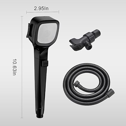 11-Inch Matte Black Shower Head with 59" Hose, 4 Settings & Dual-Outlet High Pressure — Wall-Mounted Handheld Shower