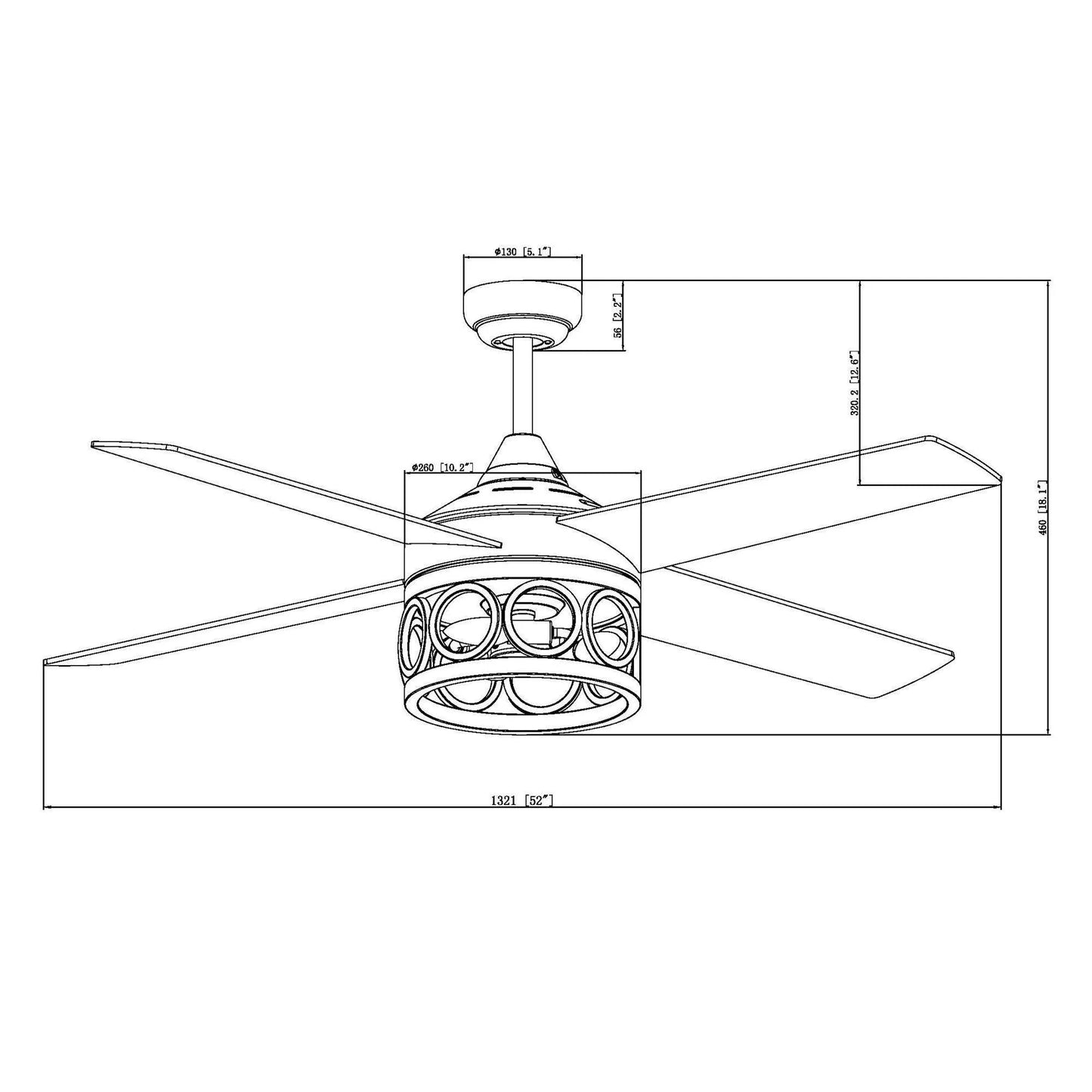 52" Kashmir Farmhouse Downrod Mount Reversible Ceiling Fan with Lighting and Remote Control