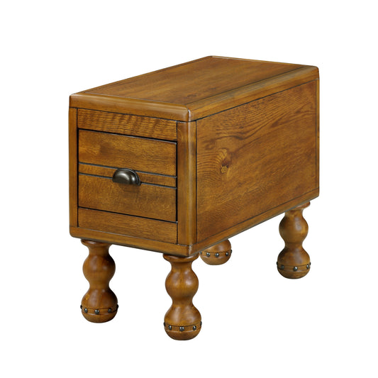 Solid wood end table, rectangular 23.6 inch narrow edge table with drawers, vintage bedside table, Antique Brown