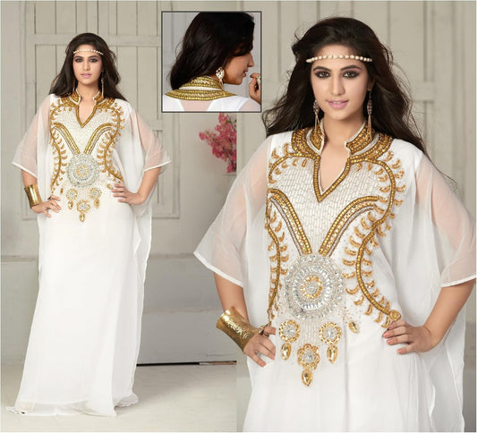 Elegant Hand-Embroidered Georgette Chiffon Kaftan