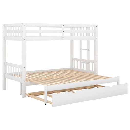 Twin over Pull-out Bunk Bed with Trundle White
