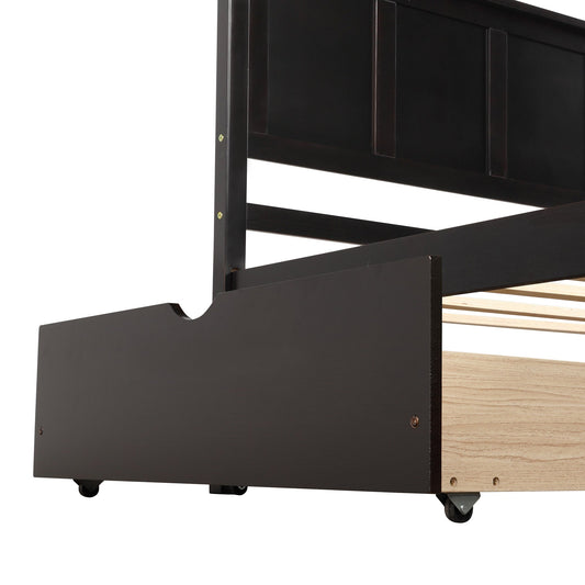 Platform Storage Bed 2 drawers with wheels Twin Size Frame Espresso