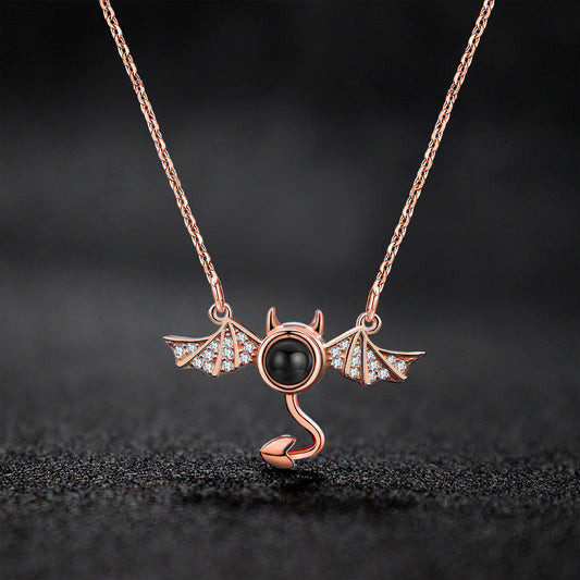 100 languages I love you, projection necklace, female demon, niche European and American design, collarbone chain jewelry