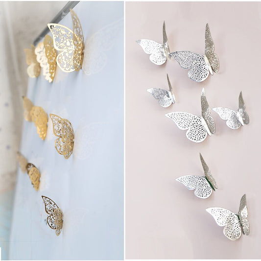 12pcs 3D Hollow Butterfly Wall Sticker for Home Decor DIY Butterflies Fridge stickers Room Decoration Party Wedding Decor