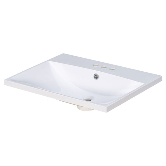 24" Bathroom Vanity Top Only White Basin 3-Faucet Holes 4" Faucet Available Ceramic