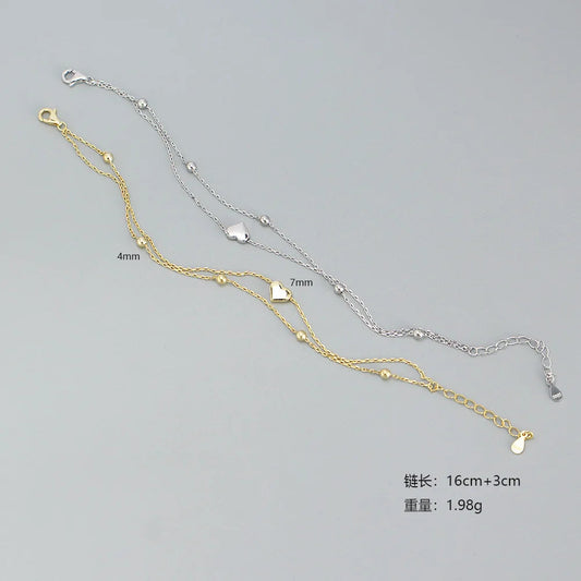 925 Sterling Silver Double Layer Heart-shaped Bracelet for Women Girl Korean Style Small Fresh Summer Bracelet