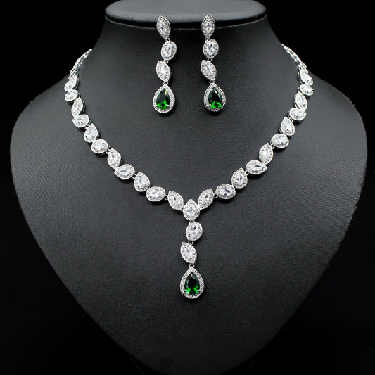 Colorful Zircon Necklace Earrings Set: wedding jewelry set