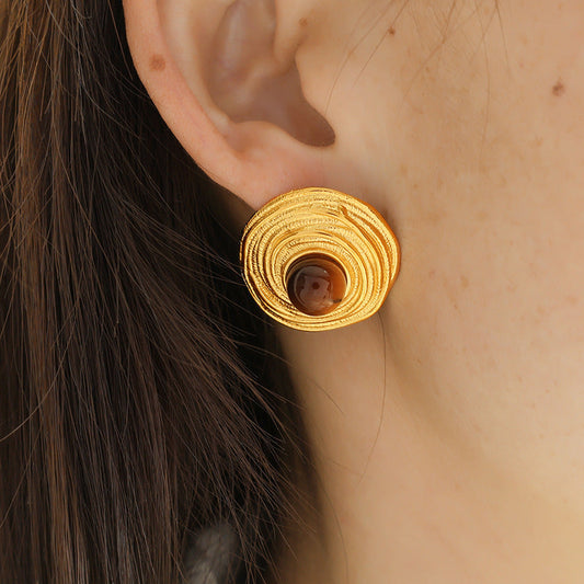 European American Tigereye Gold Earrings