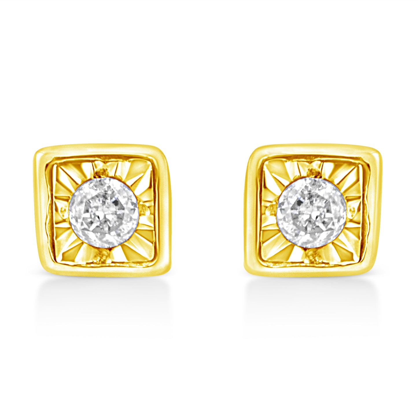 10K Yellow Gold Plated .925 Sterling Silver 1/10 Cttw Miracle-Set Diamond Circle Shape Stud Earrings (K-L Color, I2-I3 Clarity)