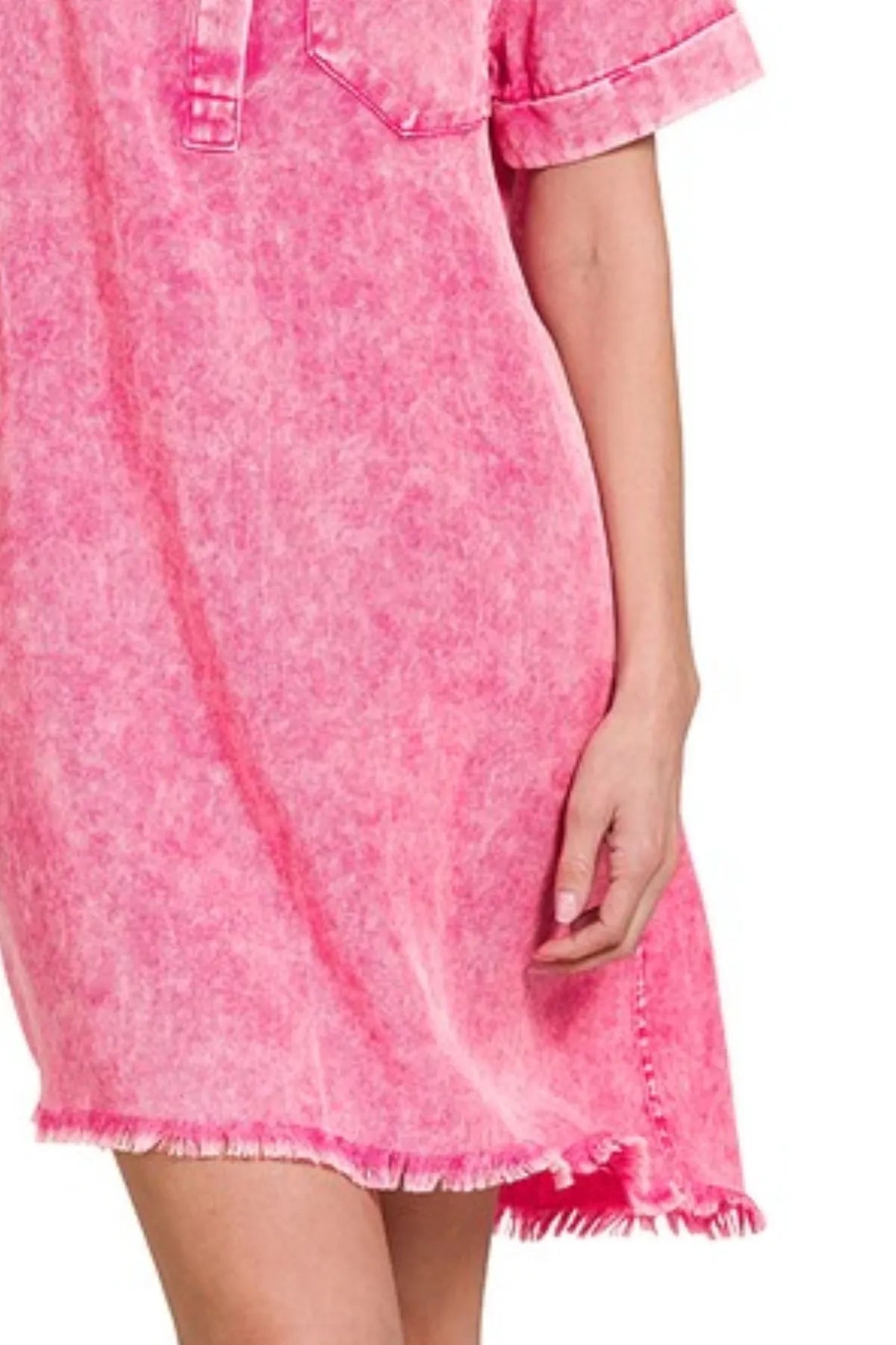 Acid-Washed Pink Denim Shirt Dress