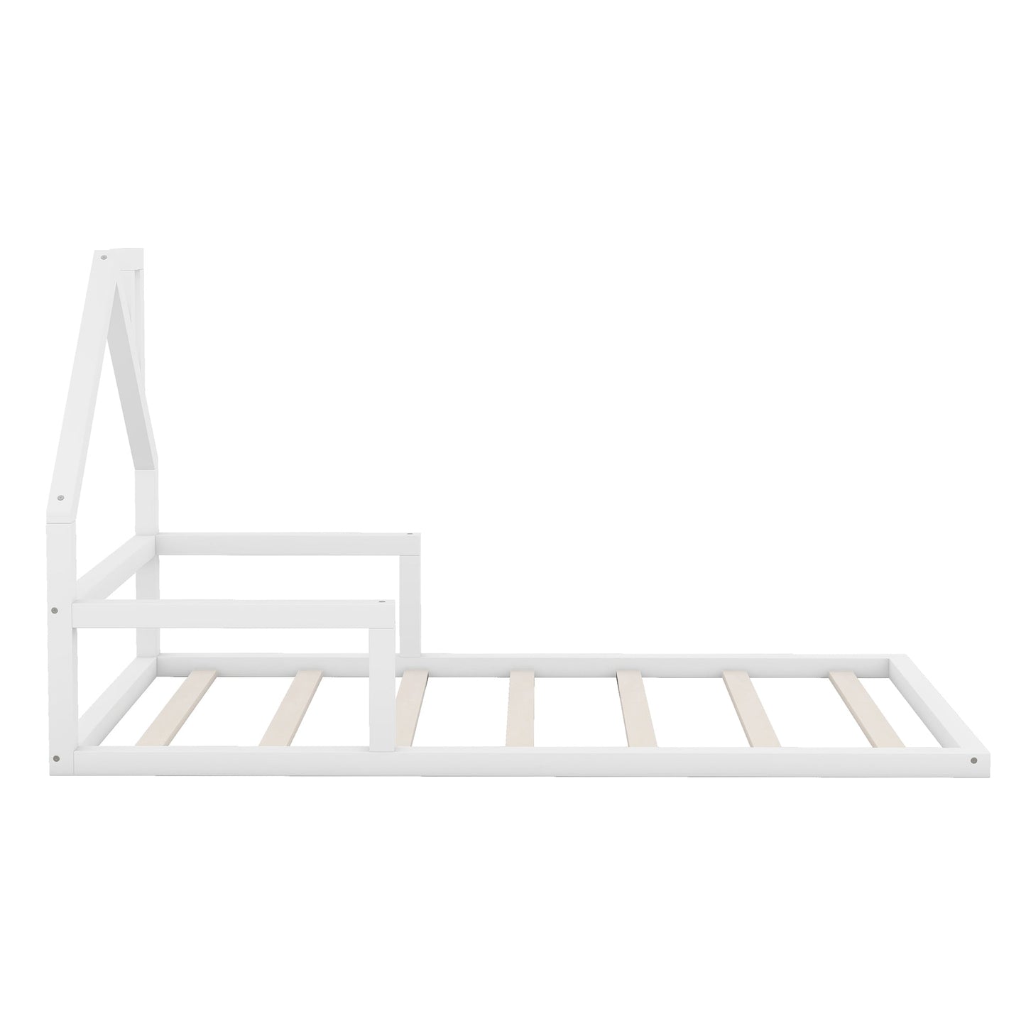 Twin Size Wood Floor Bed with House-shaped Headboard White