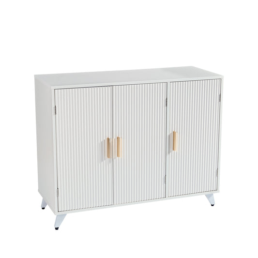 ideboard with wavy texture buffet cabinet, white accent cabinet with door, modern bookcase for kitchen living room