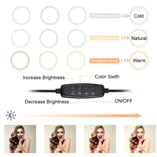 10 Inch 26CM Ring Light with Stand - Rovtop LED Camera Selfie Light Ring for iPhone Tripod and Phone Holder for Video Photography