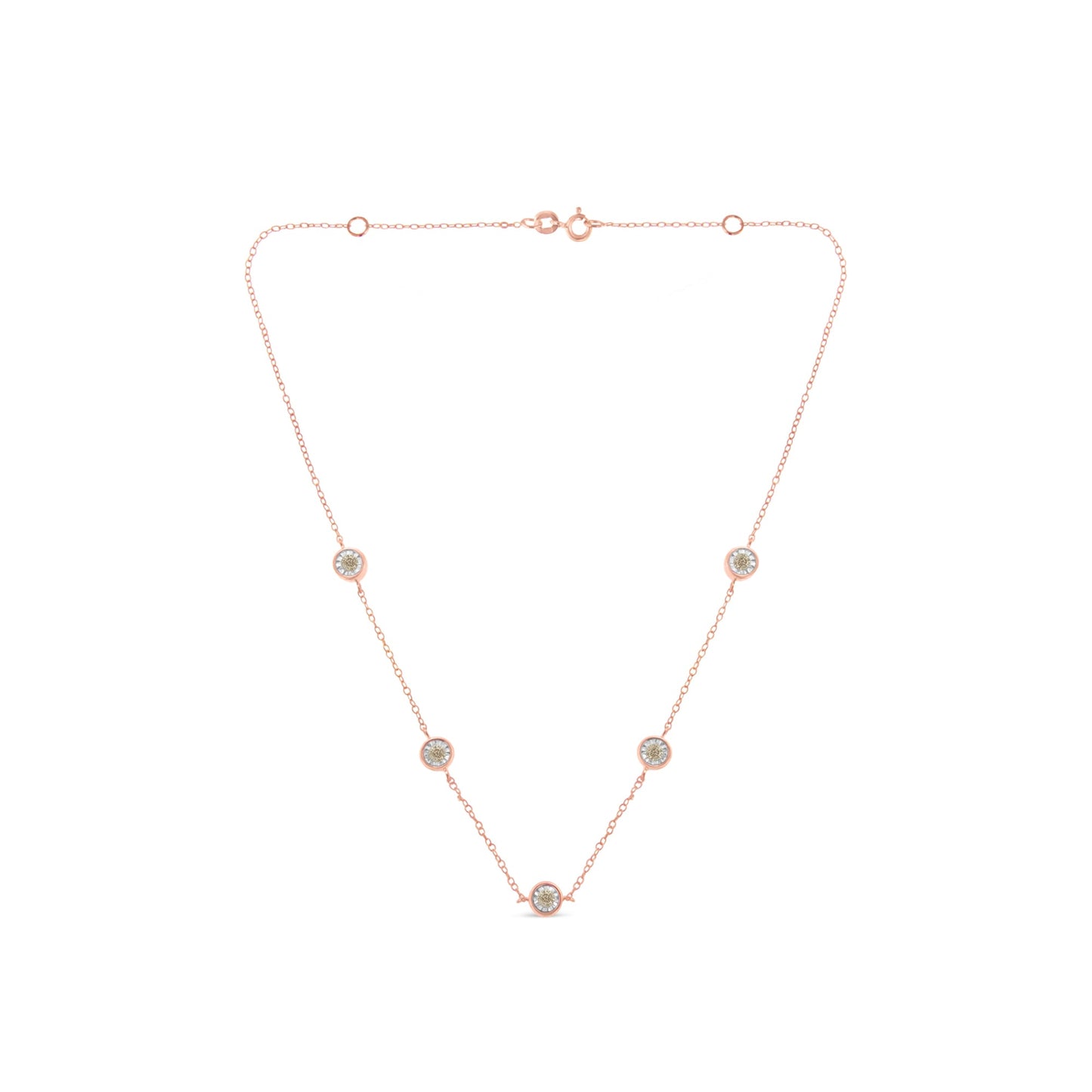 Yellow Color Plated Sterling Silver Diamond Station Necklace (1/2 cttw, K-L Color, I2-I3 Clarity)