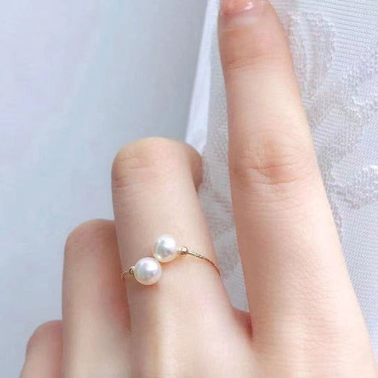18K Gold Pearl Elastic Adjustable Ring