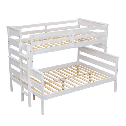 Wood Twin over Full Bunk Bed with Ladder White