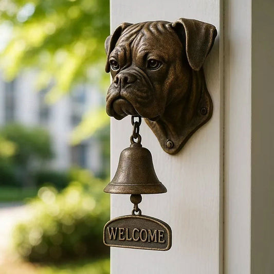 Dog welcome chime, vintage Bulldog Dobermann chime, metal merchant chime – wall decor for home/office entrance.