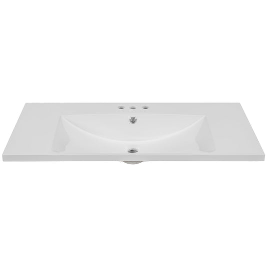 36" Single Bathroom Vanity Top with White Basin 3-Faucet Holes Ceramic White