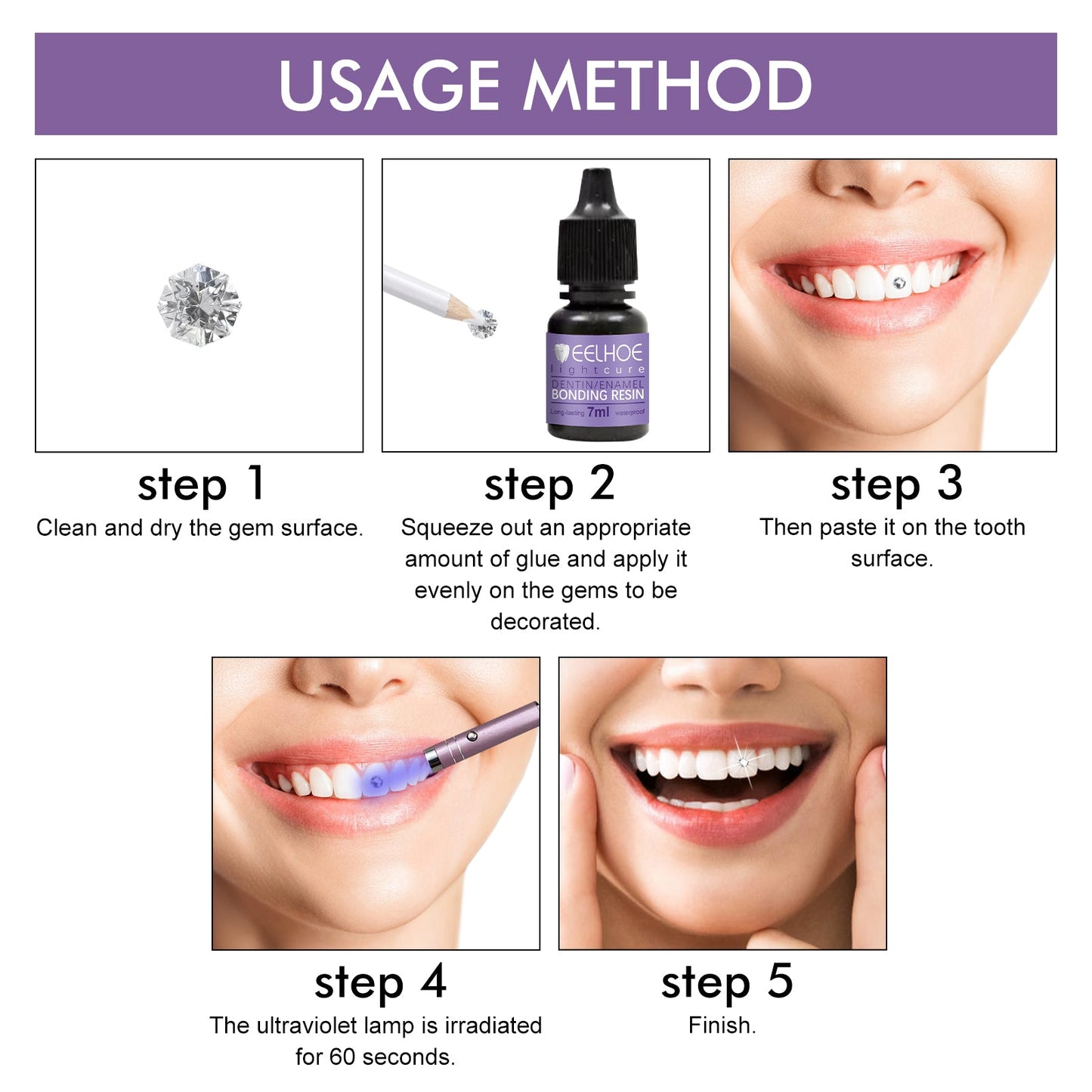 Tooth Gem Decorative Glue, DIY Fashionable Jewelry Bonding Teeth Gems Light Cured Adhesive Glue