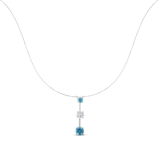 14K White Gold 1 1/2 cttw White and Treated Blue Diamond Pendant Necklace (H-I, I1-I2)